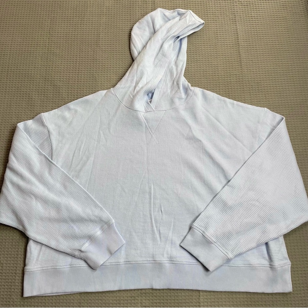 Haven Well Within Hoodie XXL Womens Organic Cotton Waffle Knit Light Blue Boxy